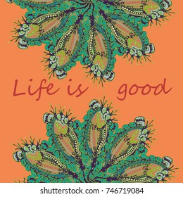 Abstract zentangle inspired art card design with doodle in bright colors.