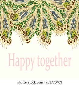 Abstract zentangle inspired art card design with doodle in bright colors.