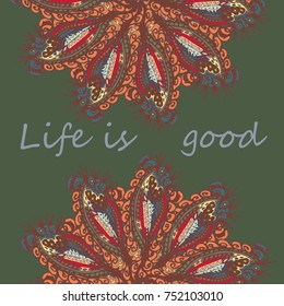 Abstract zentangle inspired art card design with doodle in bright colors.