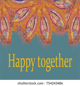 Abstract zentangle inspired art card design with doodle in bright colors.