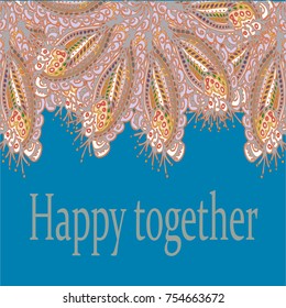 Abstract zentangle inspired art card design with doodle in bright colors.