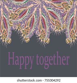 Abstract zentangle inspired art card design with doodle in bright colors.