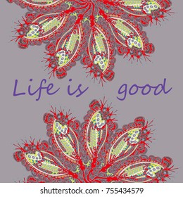 Abstract zentangle inspired art card design with doodle in bright colors.