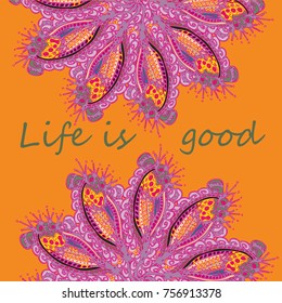 Abstract zentangle inspired art card design with doodle in bright colors.