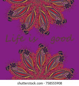 Abstract zentangle inspired art card design with doodle in bright colors.