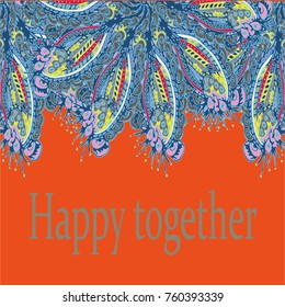 Abstract zentangle inspired art card design with doodle in bright colors.