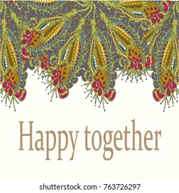 Abstract zentangle inspired art card design with doodle in bright colors.