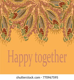 Abstract zentangle inspired art card design with doodle in bright colors.