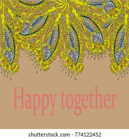 Abstract zentangle inspired art card design with doodle in bright colors.