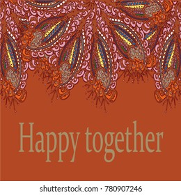 Abstract zentangle inspired art card design with doodle in bright colors.