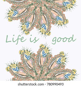 Abstract zentangle inspired art card design with doodle in bright colors.