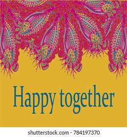 Abstract zentangle inspired art card design with doodle in bright colors.