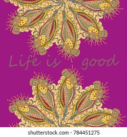 Abstract zentangle inspired art card design with doodle in bright colors.