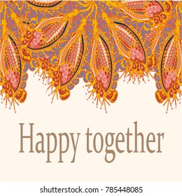 Abstract zentangle inspired art card design with doodle in bright colors.