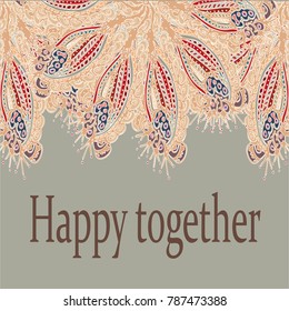 Abstract zentangle inspired art card design with doodle in bright colors.
