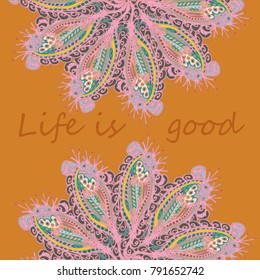 Abstract zentangle inspired art card design with doodle in bright colors.