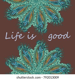 Abstract zentangle inspired art card design with doodle in bright colors.