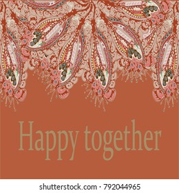 Abstract zentangle inspired art card design with doodle in bright colors.
