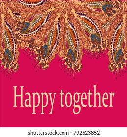 Abstract zentangle inspired art card design with doodle in bright colors.