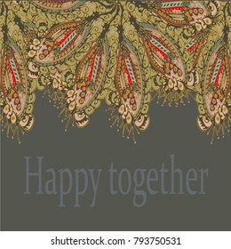 Abstract zentangle inspired art card design with doodle in bright colors.