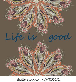 Abstract zentangle inspired art card design with doodle in bright colors.