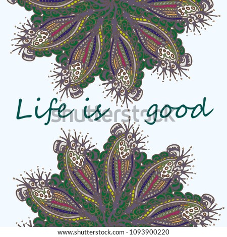 Abstract zentangle inspired art card design with doodle in bright colors.