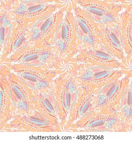 Abstract zentangle inspired art seamless pattern for new design work with doodle in light colors.