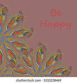 Abstract zentangle inspired art tracery card design with doodle in bright colors.