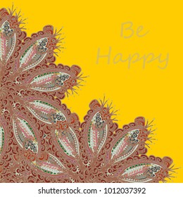 Abstract zentangle inspired art tracery card design with doodle in bright colors.