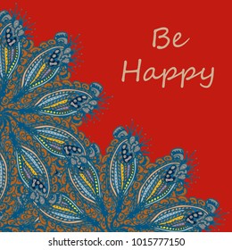 Abstract zentangle inspired art tracery card design with doodle in bright colors.