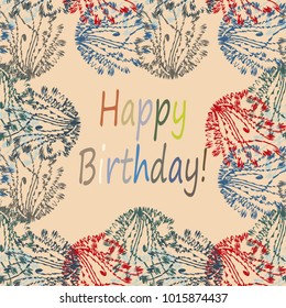 Abstract zentangle inspired art tracery card design with doodle in bright colors.