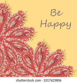 Abstract zentangle inspired art tracery card design with doodle in bright colors.