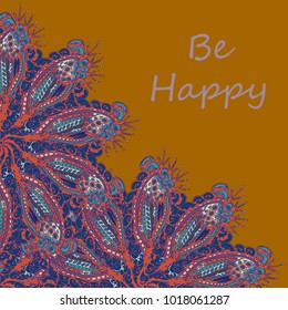 Abstract zentangle inspired art tracery card design with doodle in bright colors.