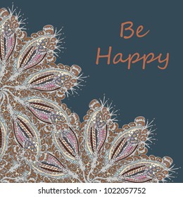 Abstract zentangle inspired art tracery card design with doodle in bright colors.