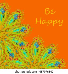 Abstract zentangle inspired art tracery card design with doodle in bright colors.