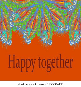 Abstract zentangle inspired art tracery card design with doodle in bright colors.