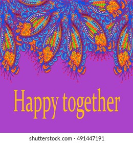 Abstract zentangle inspired art tracery card design with doodle in bright colors.