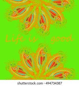 Abstract zentangle inspired art tracery card design with doodle in bright colors.