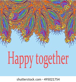 Abstract zentangle inspired art tracery card design with doodle in bright colors.