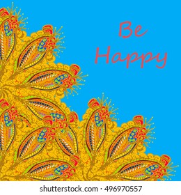 Abstract zentangle inspired art tracery card design with doodle in bright colors.