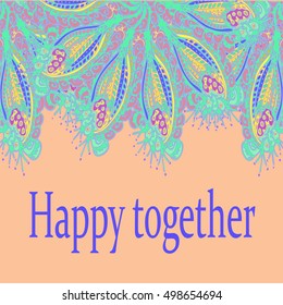 Abstract zentangle inspired art tracery card design with doodle in bright colors.
