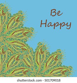 Abstract zentangle inspired art tracery card design with doodle in bright colors.