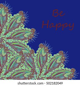 Abstract zentangle inspired art tracery card design with doodle in bright colors.