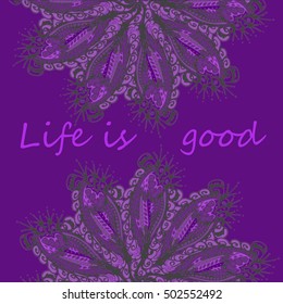 Abstract zentangle inspired art tracery card design with doodle in bright colors.
