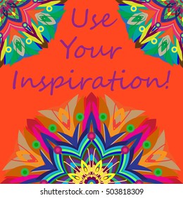 Abstract zentangle inspired art tracery card design with doodle in bright colors.