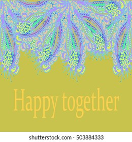 Abstract zentangle inspired art tracery card design with doodle in bright colors.