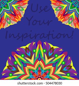 Abstract zentangle inspired art tracery card design with doodle in bright colors.