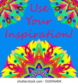 Abstract zentangle inspired art tracery card design with doodle in bright colors.