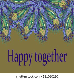 Abstract zentangle inspired art tracery card design with doodle in bright colors.