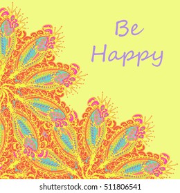 Abstract zentangle inspired art tracery card design with doodle in bright colors.